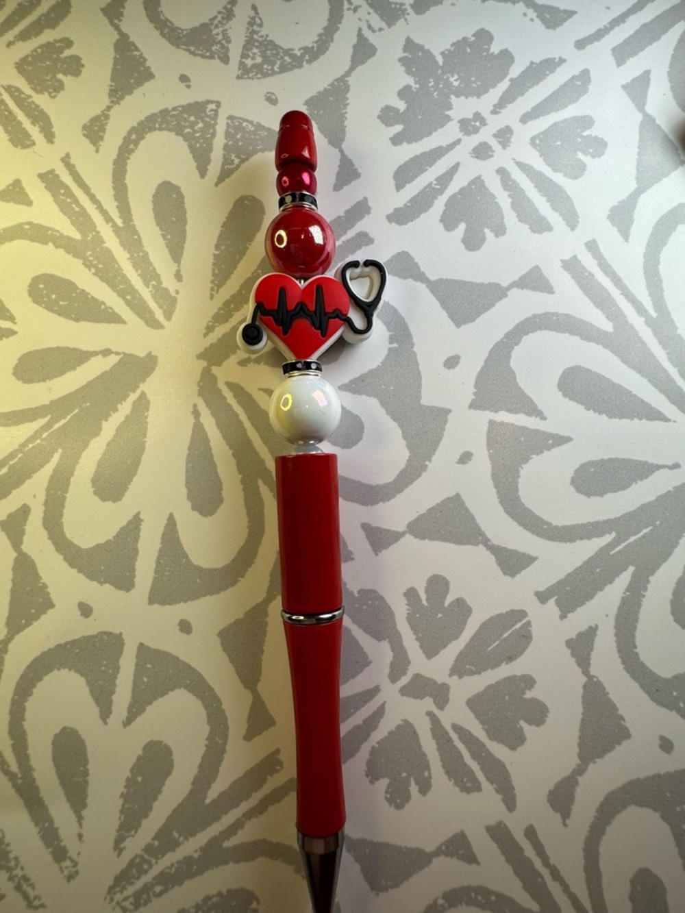 Red Heart Stethoscope Beaded Ballpoint Pen